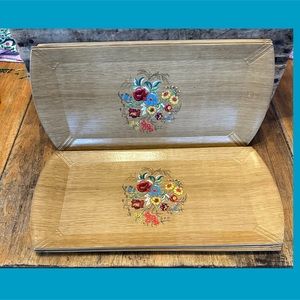 Vintage Hasko 1950s Faux Wood Tray Set Of  7 Flowers Service Entertaining